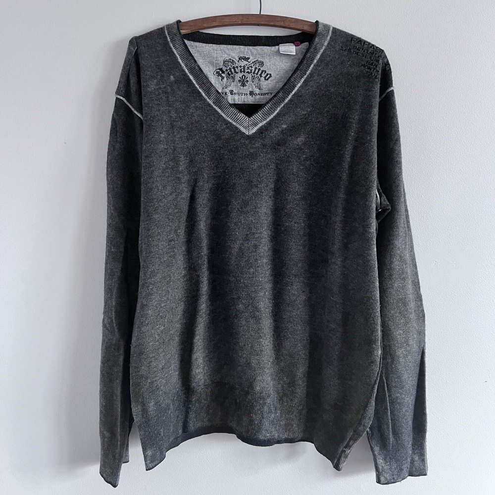 Parasuco Men's Wool Blend Sweater XXL V-neck‎ distressed gray